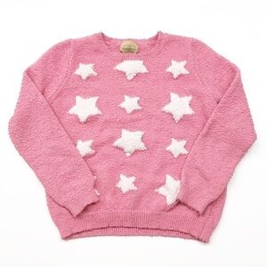 Roebuck & Co. girls pink star print fuzzy sweater
